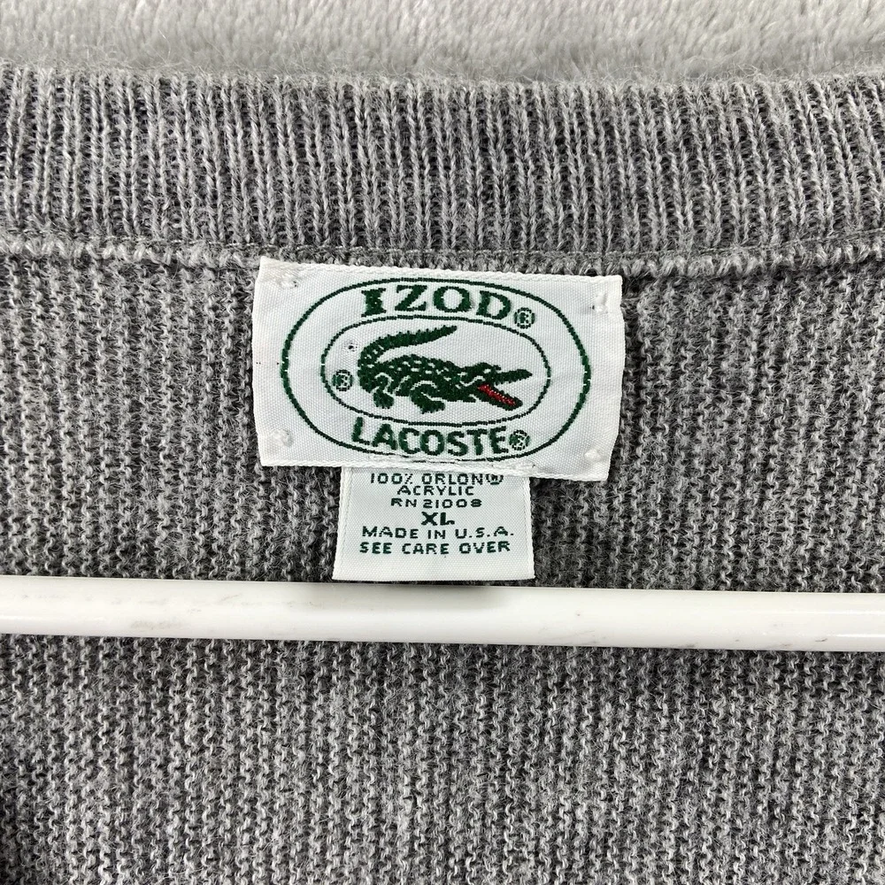 Vintage Izod Lacoste Sweater Mens XL Knit Pullover V-Neck 100% Acrylic USA Made